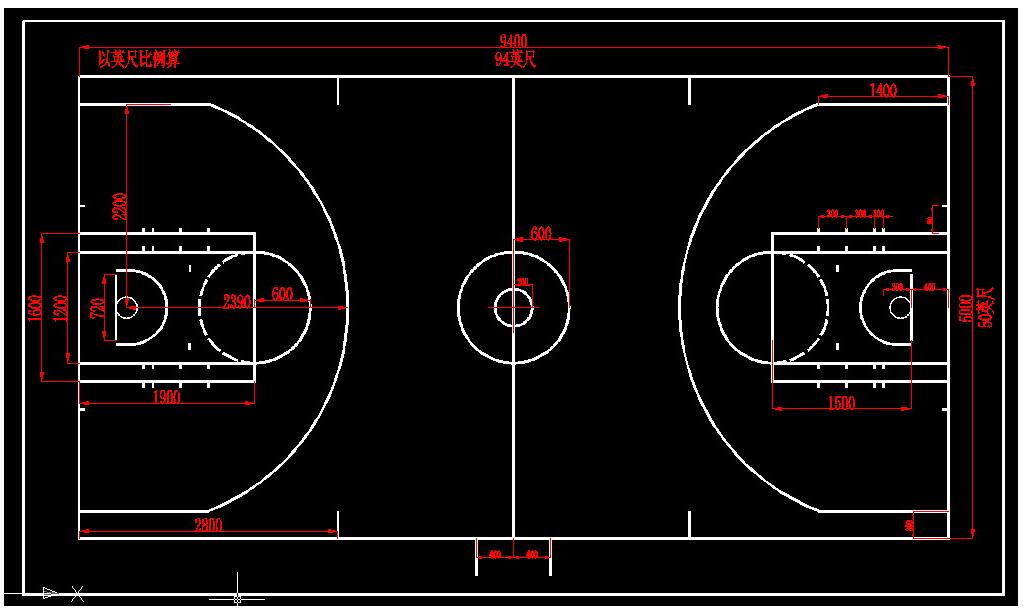 NBA籃球場(chǎng)地標(biāo)準(zhǔn)尺寸畫法